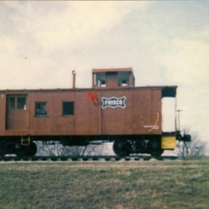 Frisco wooden caboose with side door at Osceola, MO 1992