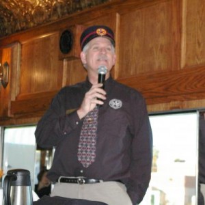 Our conductor, Dale Bush, entertaining us with railroad song.