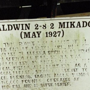 Another sign by Locomotive #226 read: Baldwin 2-8-2 Mikado (May 1927). This engine was bought from the City of Benton, Ark., in 1987,  halled to Eurek