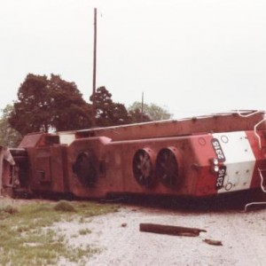 The unit was running short hood forward and the rear end went up and over as this was still ABS territory good for 59mph then.