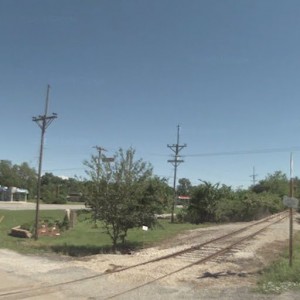 155th Street crossing looking south into Belton. Track now belongs to the Belton, Grandview & Kansas City Railroad (ex Smoky Hill RR)