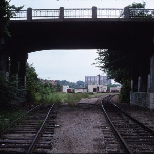 Fayetteville, Arkansas - July 1989 - Looking South towards depot and freight house