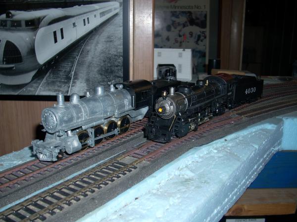 Athearn Genesis 2-8-2 and MRC/Roundhouse 2-8-0
Bought the mikado off ebay, came smashed up.  Have been trying to fix it, but it derails on dirty trac