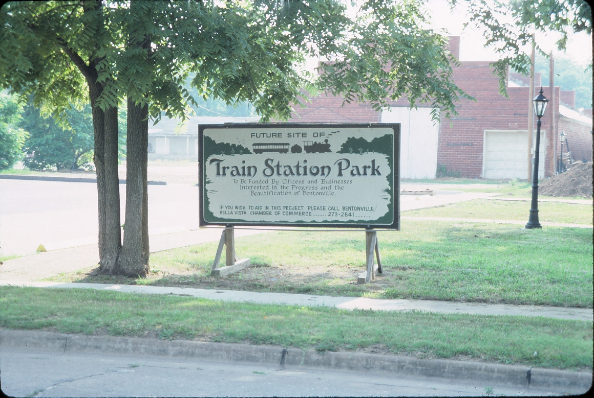Bentonville, Arkansas Depot - July 1989 -  Train Station Park sign