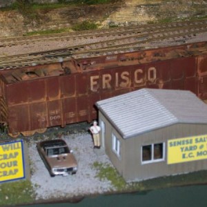 Frisco Gondola 63008 being loaded at Senese Salvage on the KA&O railroad