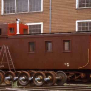 PGE 1843, Squamish, BC, July 1, 1958.  Re-built ex-Frisco caboose.