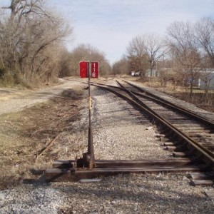 Frisco & Katy ROW looking NE toward interchange tower  The MKT now switches onto the Frisco line to the left 200 ft west of interlock