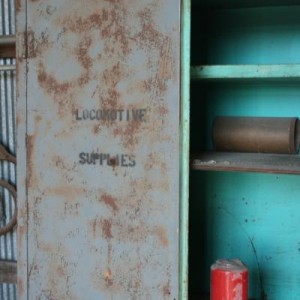 a supply cabinet inside the RIP track work shed