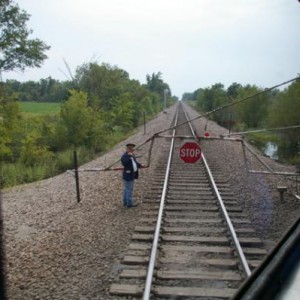 Interlock gate with the BNSF.  Note notch in middle to clear rail speeders.