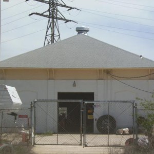 West view of brick freight depot on the south side of the Sapulpa yard near Oak and Hobson street