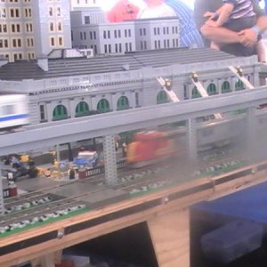 Here we see a Santa Fe Super Cheif on the Lego layout. (This is 1 of many layouts at the Train Fest).