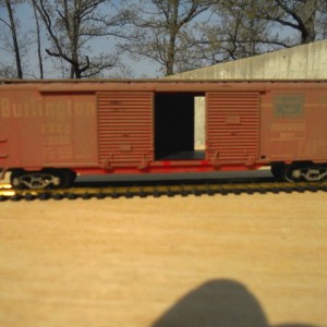 Weathered CB&Q 50 ft double door boxcar