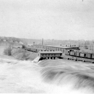 Frisco boxcar at Calais, Maine in 1923. On the right, Calais, Maine. On the left, St. Stephen, New Brunswick.