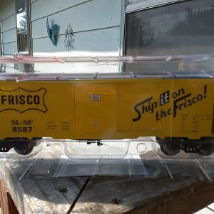 Menards yellow Frisco boxcar