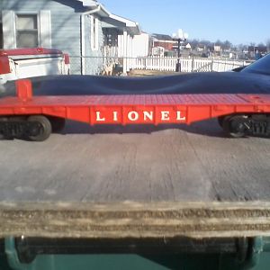 Long Red Lionel Flat Car 1 (postwar) O gauge